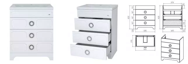 Тумба с раковиной «Misty» Лейла 70 (Evva 70D) белая