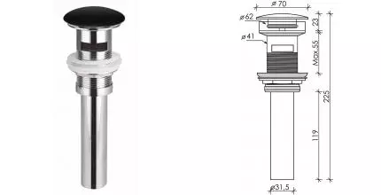 Донный клапан для раковины «Ceramica Nova» CN2000MBx с механизмом Клик-Клак чёрный матовый