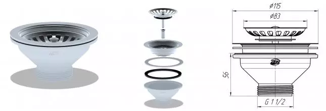 Выпуск для мойки «АНИпласт» M250 выпуск 3 1/2" нержавеющая сталь