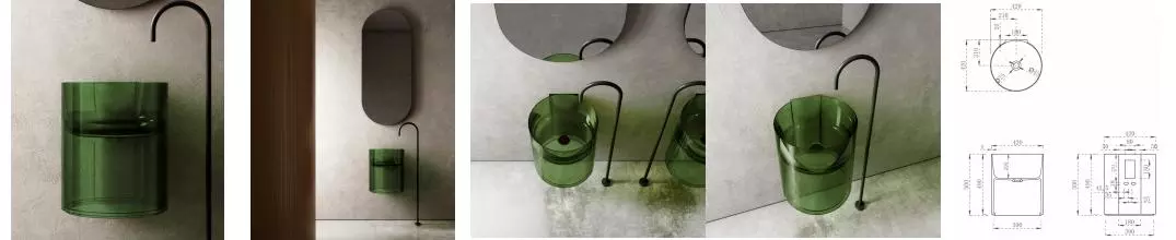 Раковина «Abber» Kristall 42/42 AT2704Emerald полиэфирная смола зеленая с донным клапаном