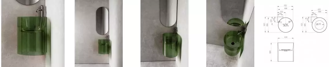 Раковина угловая «Abber» Kristall 42/42 AT2705Emerald полиэфирная смола зеленая с донным клапаном