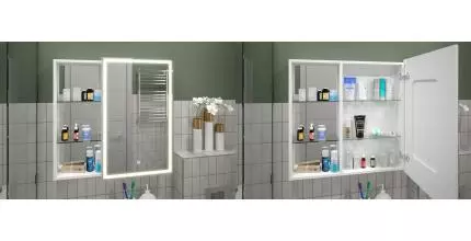 Зеркальный шкаф «Misty» Аперио 800*800 с подсветкой белый правый