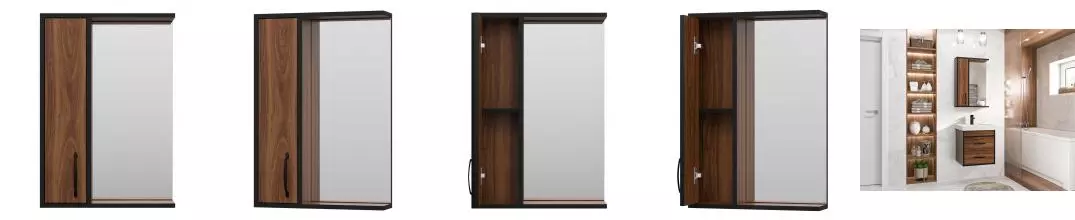 Зеркало с шкафчиком «Misty» Кедр 50 без света черный, орех левый
