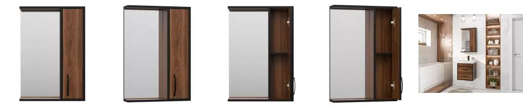 Зеркало с шкафчиком «Misty» Кедр 50 без света черный, орех правый