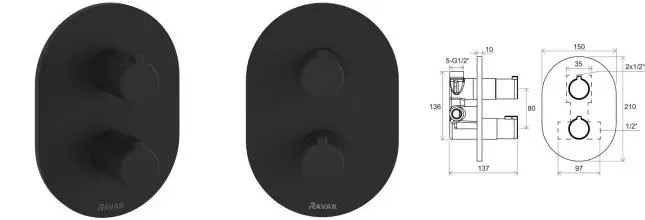 Смеситель для душа «Ravak» Chrome CR 063.20 с термостатом чёрный матовый Смеситель для душа «Ravak» Chrome CR 063.20 с термостатом чёрный матовый