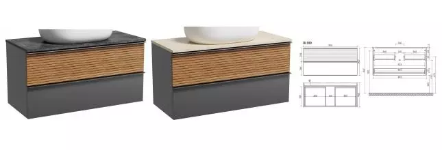 Тумба под раковину «Sancos» Delta 100 подвесная дуб красный/графит