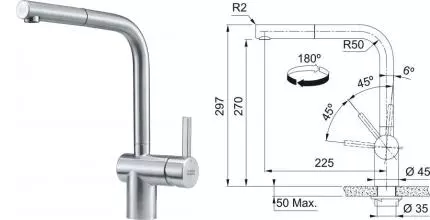 Смеситель для кухонной мойки «Franke» Atlas Neo Window Side 115.0521.439 нержавеющая сталь Смеситель для кухонной мойки «Franke» Atlas Neo Window Side 115.0521.439 нержавеющая сталь