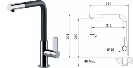 Смеситель для кухонной мойки «Franke» Neptune Evo Nozzle 115.0373.945 с выдвижным изливом чёрный матовый/хром Смеситель для кухонной мойки «Franke» Neptune Evo Nozzle 115.0373.945 с выдвижным изливом чёрный матовый/хром