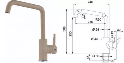 Смеситель для кухонной мойки «Franke» Urban 115.0595.066 миндаль Смеситель для кухонной мойки «Franke» Urban 115.0595.066 миндаль