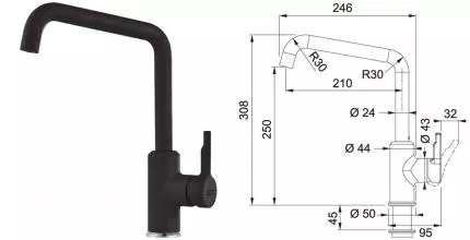 Смеситель для кухонной мойки «Franke» Urban 115.0595.081 оникс Смеситель для кухонной мойки «Franke» Urban 115.0595.081 оникс