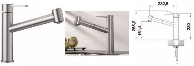 Смеситель для кухонной мойки «Blanco» Ambis-S 523119 с выдвижным изливом нержавеющая сталь