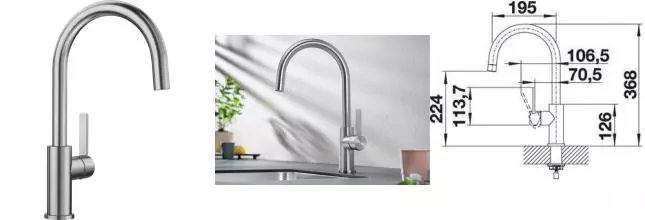 Смеситель для кухонной мойки «Blanco» Candor 523120 нержавеющая сталь