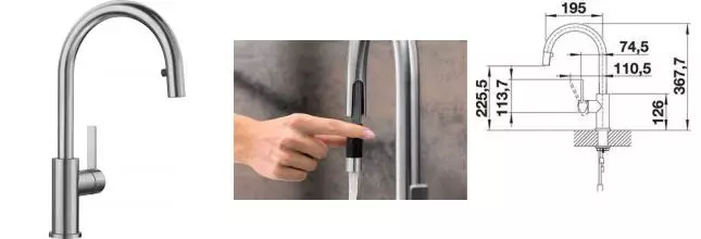 Смеситель для кухонной мойки «Blanco» Candor-S 523121 с выдвижным изливом нержавеющая сталь