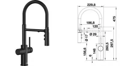 Смеситель для кухни с подключением к фильтру «Blanco» Catris-S Flexo Filter 526707 с выдвижным изливом чёрный матовый Смеситель для кухни с подключением к фильтру «Blanco» Catris-S Flexo Filter 526707 с выдвижным изливом чёрный матовый