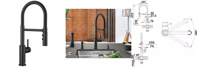 Смеситель для кухонной мойки «Blanco» Catris-S Flexo 525793 с выдвижным изливом чёрный матовый Смеситель для кухонной мойки «Blanco» Catris-S Flexo 525793 с выдвижным изливом чёрный матовый