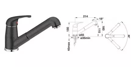 Смеситель для кухонной мойки «Blanco» Daras-S 524191 с выдвижным изливом антрацит Смеситель для кухонной мойки «Blanco» Daras-S 524191 с выдвижным изливом антрацит