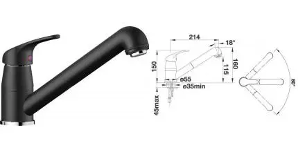 Смеситель для кухонной мойки «Blanco» Daras-S 526234 с выдвижным изливом чёрный Смеситель для кухонной мойки «Blanco» Daras-S 526234 с выдвижным изливом чёрный