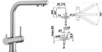 Смеситель для кухни с подключением к фильтру «Blanco» Fontas II 525138 нержавеющая сталь
