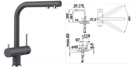 Смеситель для кухни с подключением к фильтру «Blanco» Fontas II 525146 тёмная скала