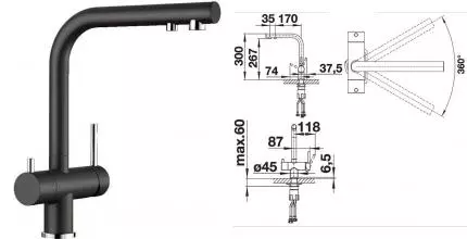 Смеситель для кухни с подключением к фильтру «Blanco» Fontas II 526235 чёрный