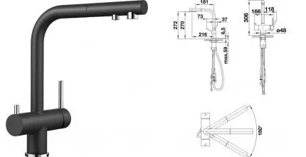 Смеситель для кухни с подключением к фильтру «Blanco» Fontas-S II 525200 с выдвижным изливом антрацит Смеситель для кухни с подключением к фильтру «Blanco» Fontas-S II 525200 с выдвижным изливом антрацит