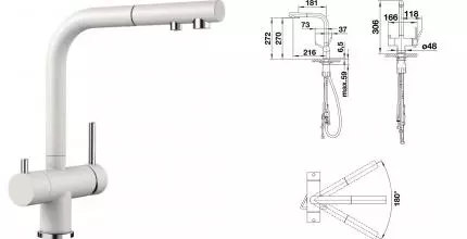 Смеситель для кухни с подключением к фильтру «Blanco» Fontas-S II 525204 с выдвижным изливом белый
