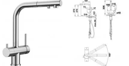 Смеситель для кухни с подключением к фильтру «Blanco» Fontas-S II 525199 с выдвижным изливом нержавеющая сталь Смеситель для кухни с подключением к фильтру «Blanco» Fontas-S II 525199 с выдвижным изливом нержавеющая сталь