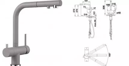 Смеситель для кухни с подключением к фильтру «Blanco» Fontas-S II 525206 с выдвижным изливом серо-бежевый
