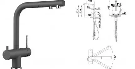 Смеситель для кухни с подключением к фильтру «Blanco» Fontas-S II 525207 с выдвижным изливом тёмная скала Смеситель для кухни с подключением к фильтру «Blanco» Fontas-S II 525207 с выдвижным изливом тёмная скала