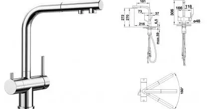 Смеситель для кухни с подключением к фильтру «Blanco» Fontas-S II 525198 с выдвижным изливом хром Смеситель для кухни с подключением к фильтру «Blanco» Fontas-S II 525198 с выдвижным изливом хром