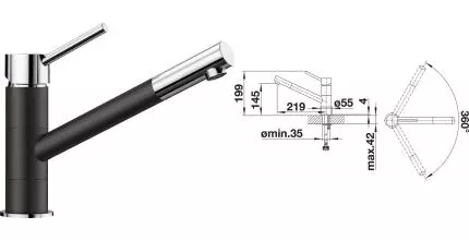 Смеситель для кухонной мойки «Blanco» Kano 526175 хром/чёрный