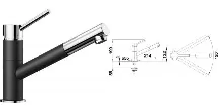 Смеситель для кухонной мойки «Blanco» Kano-S 525038 с выдвижным изливом хром/антрацит