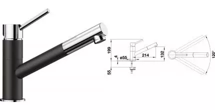 Смеситель для кухонной мойки «Blanco» Kano-S 526174 с выдвижным изливом хром/чёрный Смеситель для кухонной мойки «Blanco» Kano-S 526174 с выдвижным изливом хром/чёрный