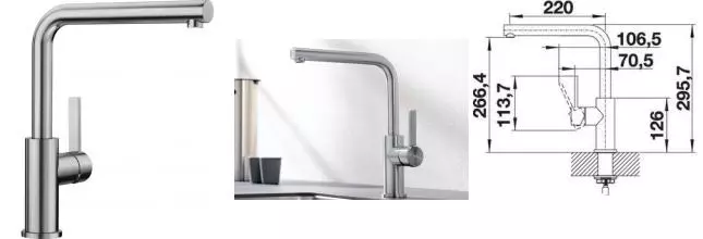 Смеситель для кухонной мойки «Blanco» Lanora 523122 нержавеющая сталь