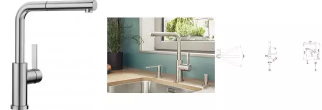 Смеситель для кухонной мойки «Blanco» Lanora-S-F 526180 с выдвижным изливом нержавеющая сталь