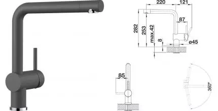 Смеситель для кухонной мойки «Blanco» Linus 518814 тёмная скала