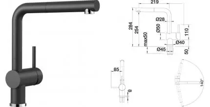 Смеситель для кухонной мойки «Blanco» Linus-S 516688 с выдвижным изливом антрацит Смеситель для кухонной мойки «Blanco» Linus-S 516688 с выдвижным изливом антрацит
