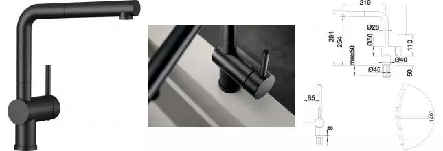 Смеситель для кухонной мойки «Blanco» Linus-S 525807 с выдвижным изливом чёрный матовый Смеситель для кухонной мойки «Blanco» Linus-S 525807 с выдвижным изливом чёрный матовый