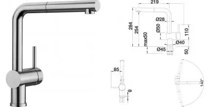 Смеситель для кухонной мойки «Blanco» Linus-S 517184 с выдвижным изливом нержавеющая сталь
