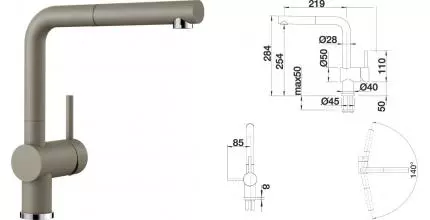 Смеситель для кухонной мойки «Blanco» Linus-S 517621 с выдвижным изливом серо-бежевый Смеситель для кухонной мойки «Blanco» Linus-S 517621 с выдвижным изливом серо-бежевый