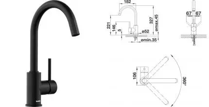 Смеситель для кухонной мойки «Blanco» Mida 526649 чёрный матовый