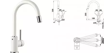 Смеситель для кухонной мойки «Blanco» Mida-S 521457 с выдвижным изливом белый