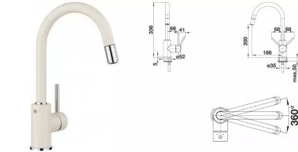 Смеситель для кухонной мойки «Blanco» Mida-S 526968 с выдвижным изливом мягкий белый Смеситель для кухонной мойки «Blanco» Mida-S 526968 с выдвижным изливом мягкий белый