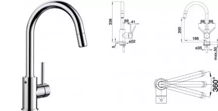 Смеситель для кухонной мойки «Blanco» Mida-S 521454 с выдвижным изливом хром