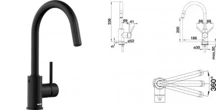 Смеситель для кухонной мойки «Blanco» Mida-S 526653 с выдвижным изливом чёрный матовый