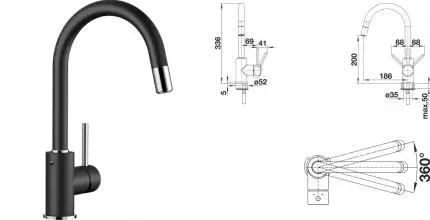 Смеситель для кухонной мойки «Blanco» Mida-S 526146 с выдвижным изливом чёрный