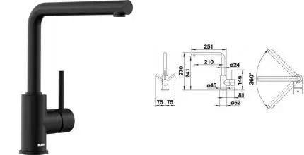 Смеситель для кухонной мойки «Blanco» Mila 526657 чёрный матовый