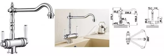 Смеситель для кухни с подключением к фильтру «Blanco» Sora 524217 хром