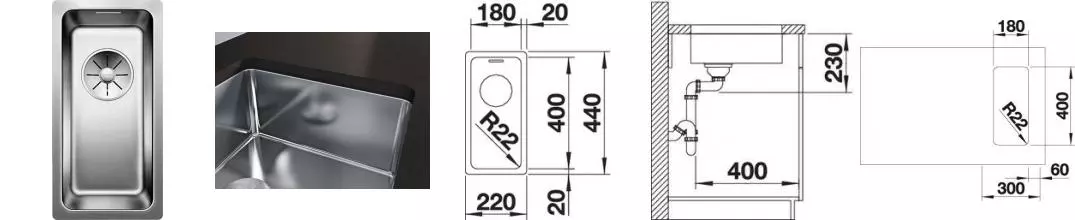 Мойка для кухни «Blanco» Andano 522952 180-U 22/44 нержавеющая сталь