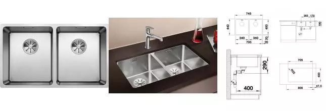 Мойка для кухни «Blanco» Andano 522983 340/340-U 75/44 нержавеющая сталь Мойка для кухни «Blanco» Andano 522983 340/340-U 75/44 нержавеющая сталь